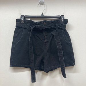 American Eagle black hi-rise paper-bag denim mom short 4